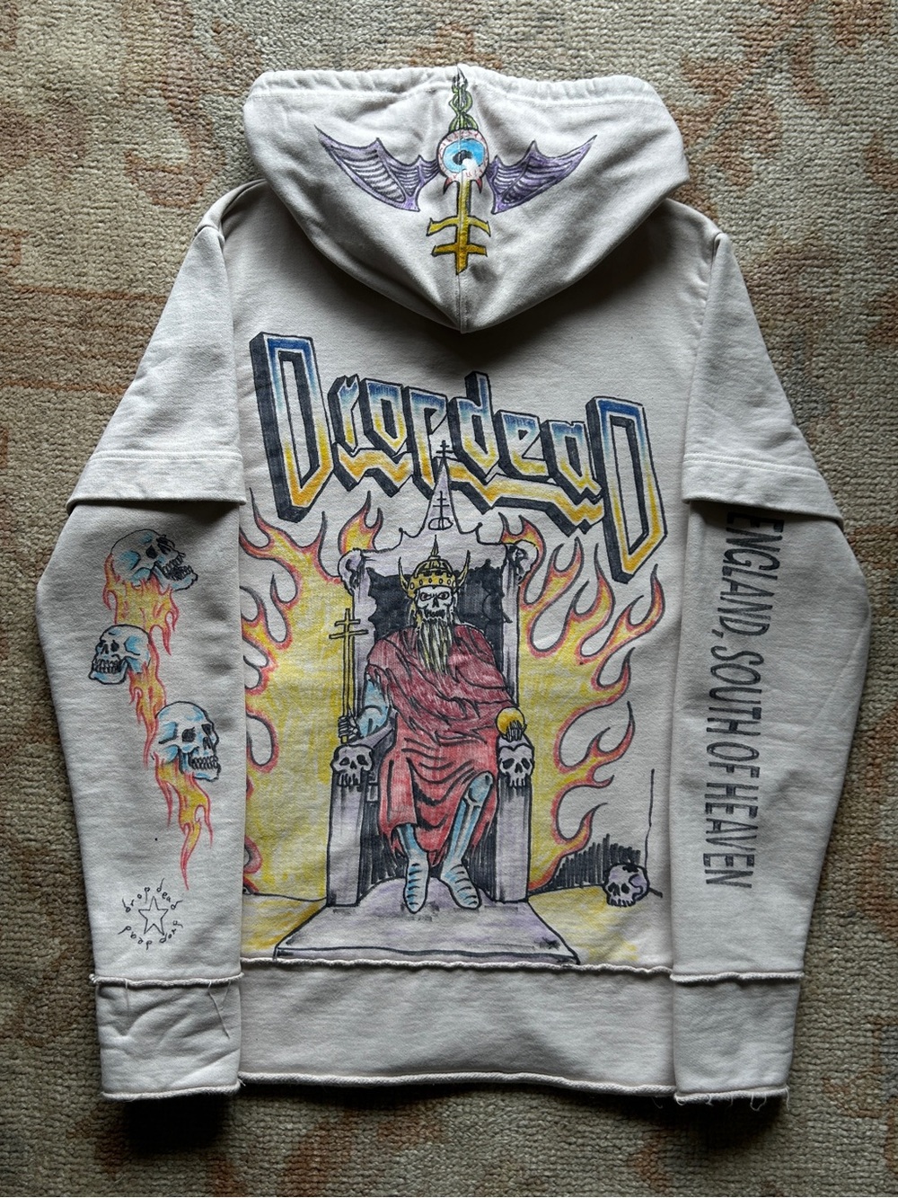 Drop Dead RARE 1 of 1 Death Metal Custom Zip Up Jacket with Hand Drawn Graphic
